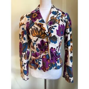 W‎ Work to Weekend Floral Print Cropped Blazer Jacket 6 boho whimsi y2k corduroy